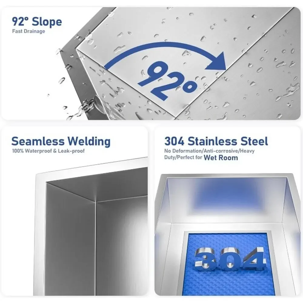 Bernkot Stainless Steel Shower Niche 24x12 Wall Insert Brushed Steel